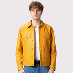 Men’s Yellow Leather Trucker Jacke