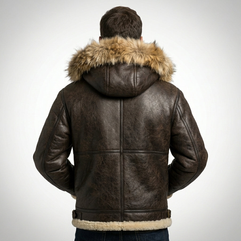 Cockpit USA Dakota Hooded B-3 Shearling Leather Jacket Brown
