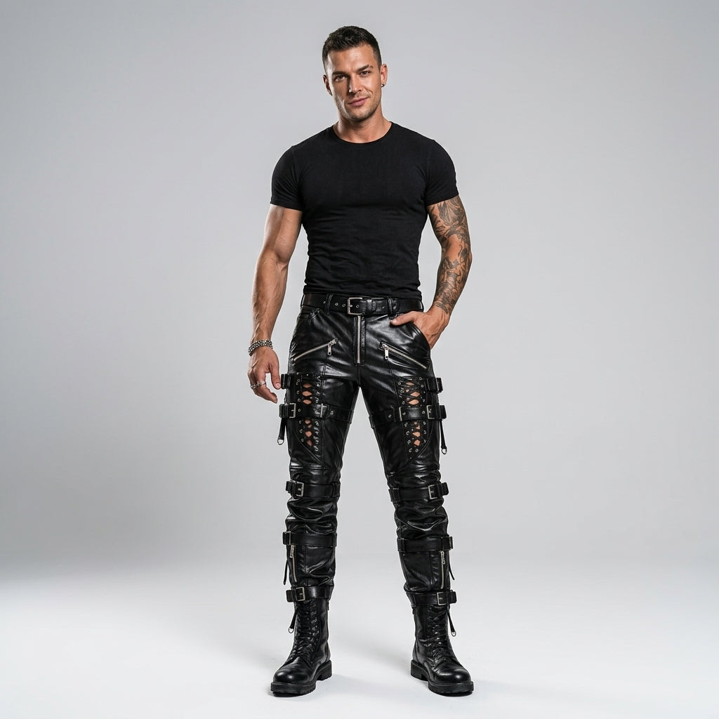 Men’s Black Sheepskin Gothic Leather Pants