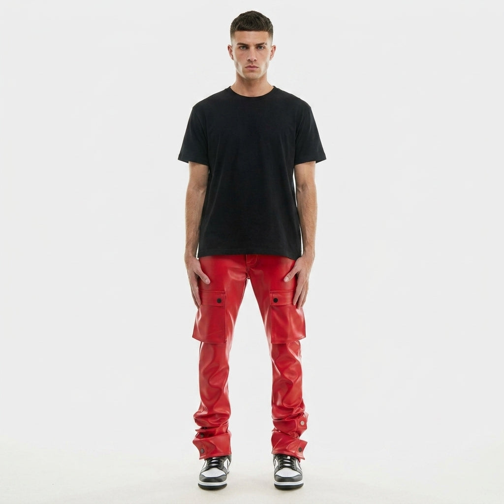 Men’s Red Leather Cargo Pants