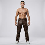 Men’s Brown Slim Fit Biker Leather Pants