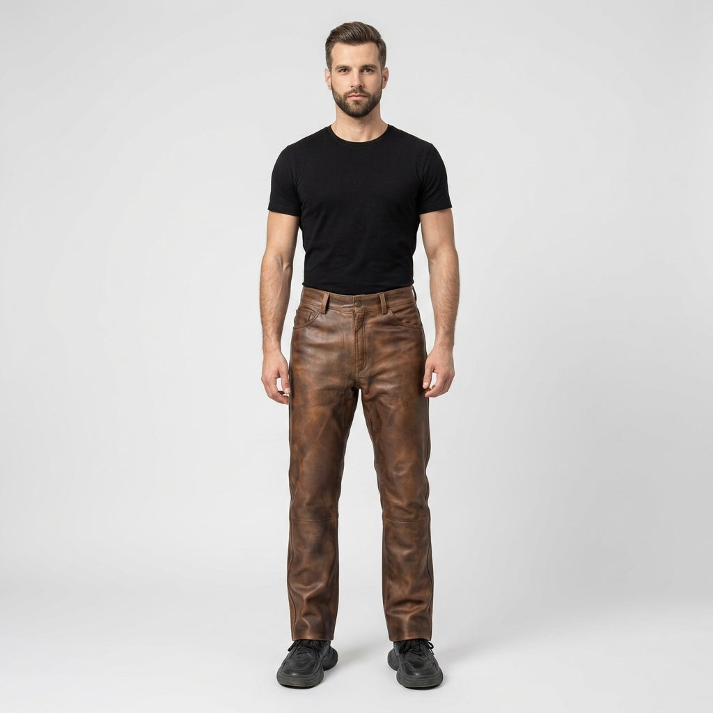 Men’s Brown Genuine Leather Pants