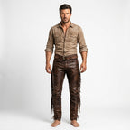 Men’s Brown Leather Fringe Cowboy Pants