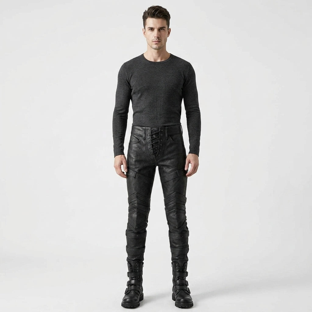 Men’s Handmade Black Leather Warrior Pants