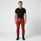 Men’s Red Biker Leather Pants