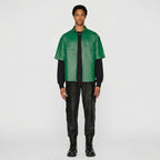 Men’s Green Half Sleeve Leather Shirt