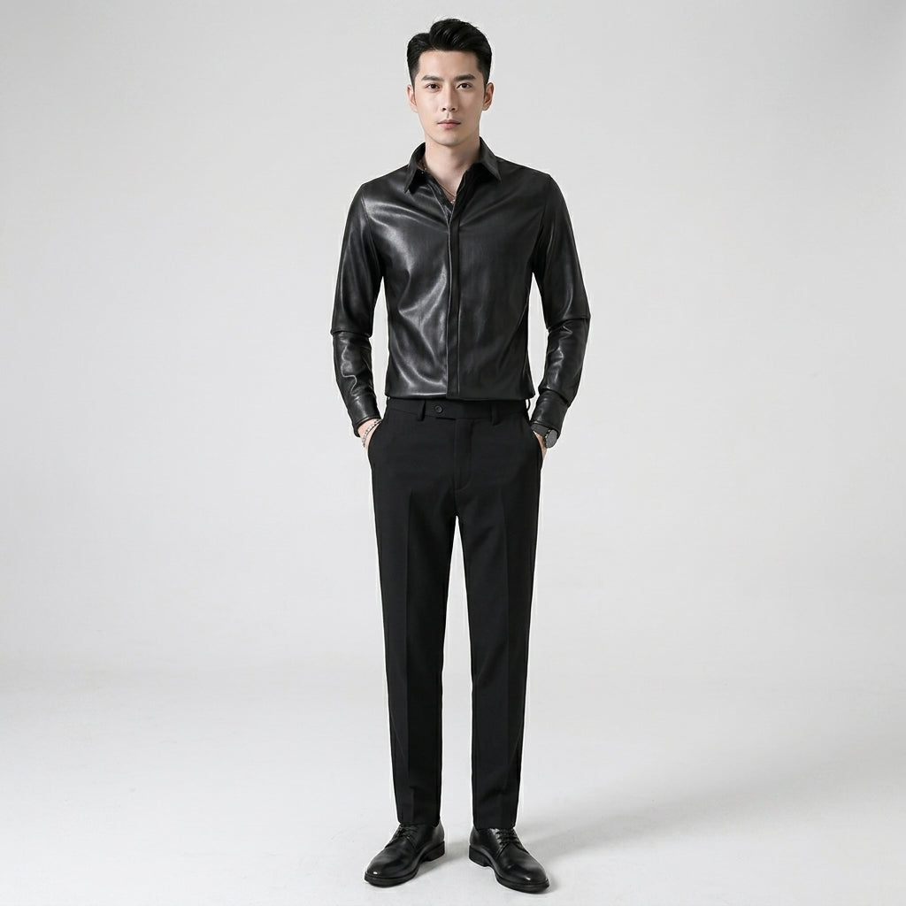 Men’s Black Sheepskin Leather Shirt Jacket