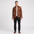 Men’s Stylish Brown Sheepskin Leather Shirt