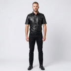 Men’s Stylish Napa Leather T-Shirt with Buckles