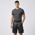 Men’s Black Leather Cargo Utility Shorts