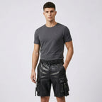 Men’s Black Leather Cargo Utility Shorts
