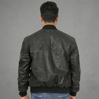 Men’s Black Leather Letterman Bomber Jacket