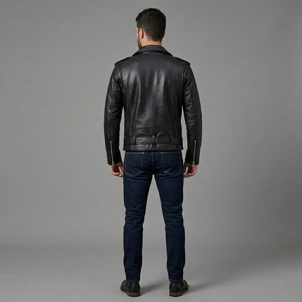 Men’s Asymmetrical Cafe Racer Cowhide Leather Jacket