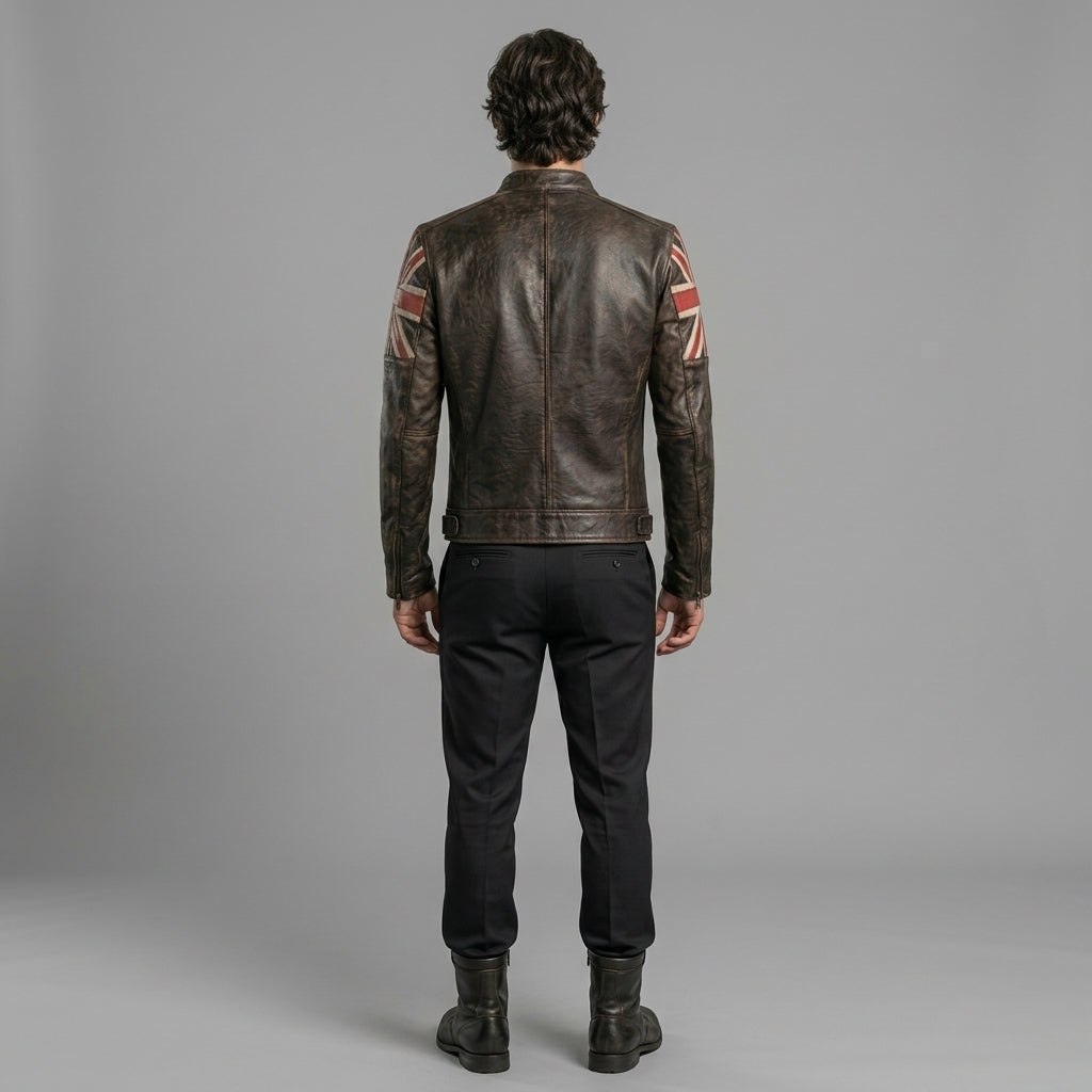 Men’s Distressed Brown Leather Jacket – Vintage Genuine Leather Biker Coat
