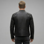 Men’s Black Asymmetrical Leather Biker Jacket – Classic Moto Style