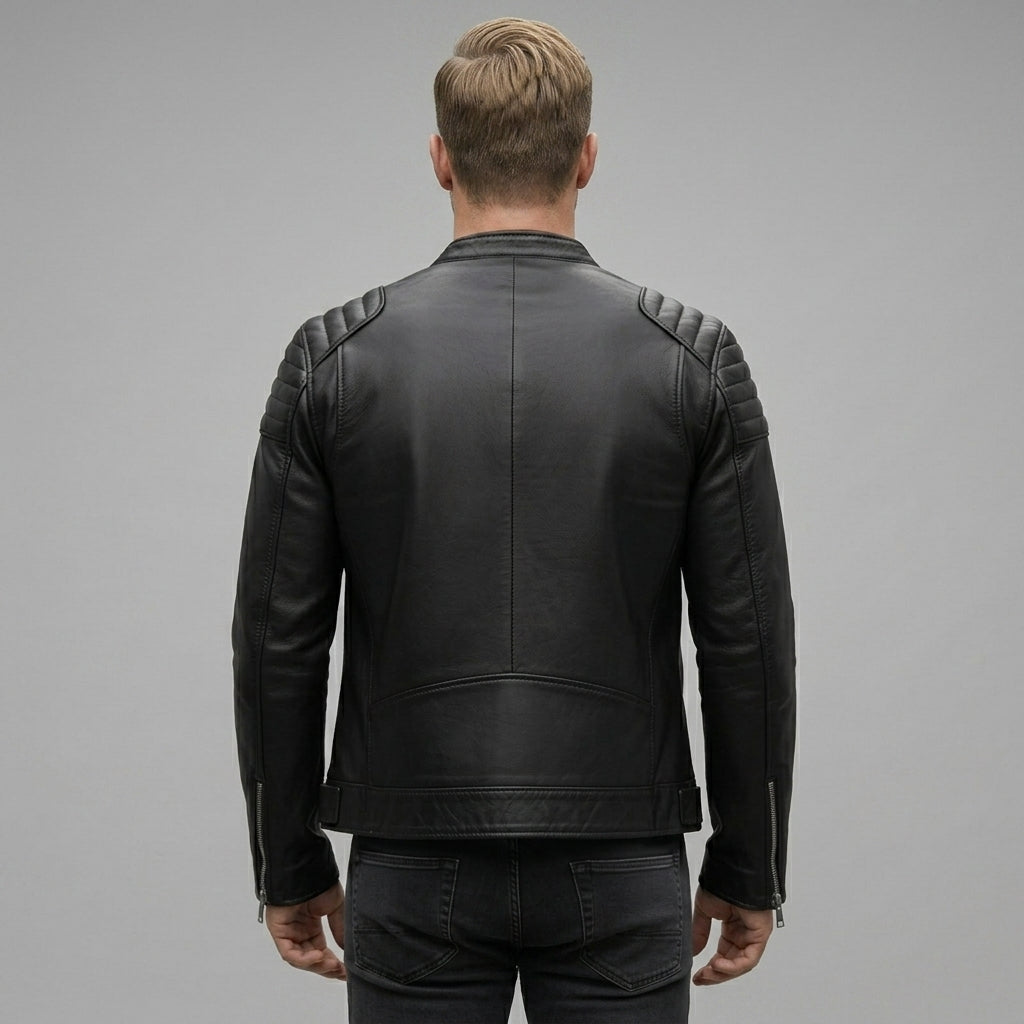 Men’s Black Asymmetrical Leather Biker Jacket – Classic Moto Style
