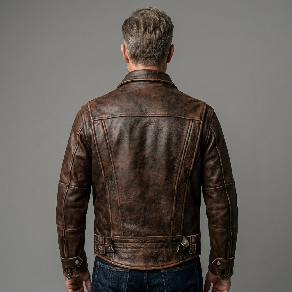 Men’s Vintage Brown Cafe Racer Leather Jacket – Classic Motorcycle Biker