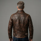 Men’s Vintage Brown Cafe Racer Leather Jacket – Classic Motorcycle Biker