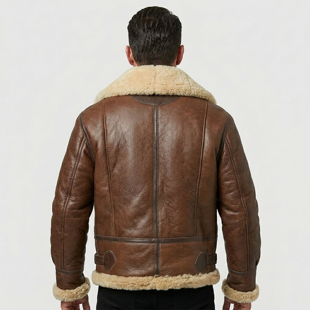 Men’s Shearling Fur Aviator Leather Jacket