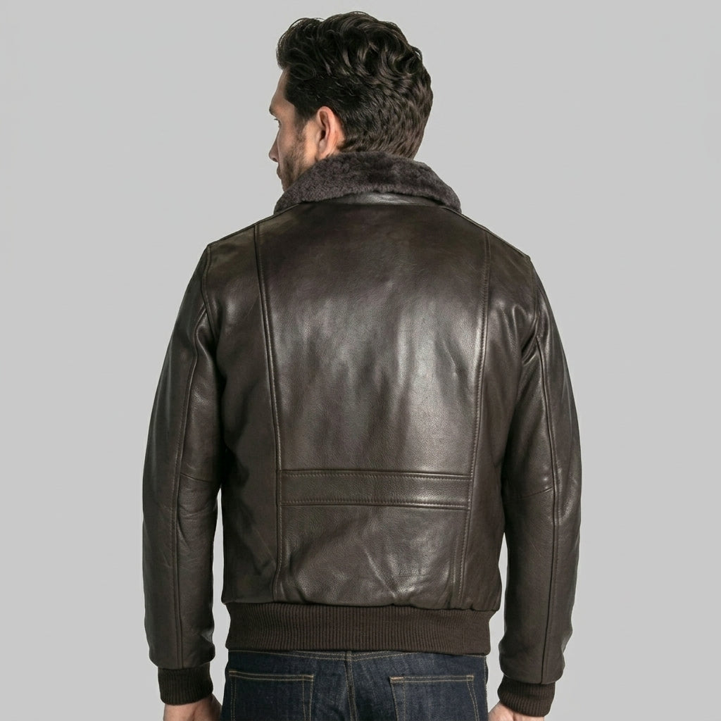 Men’s Custom Premium Brown Cowhide Leather Aviator Bomber Jacket
