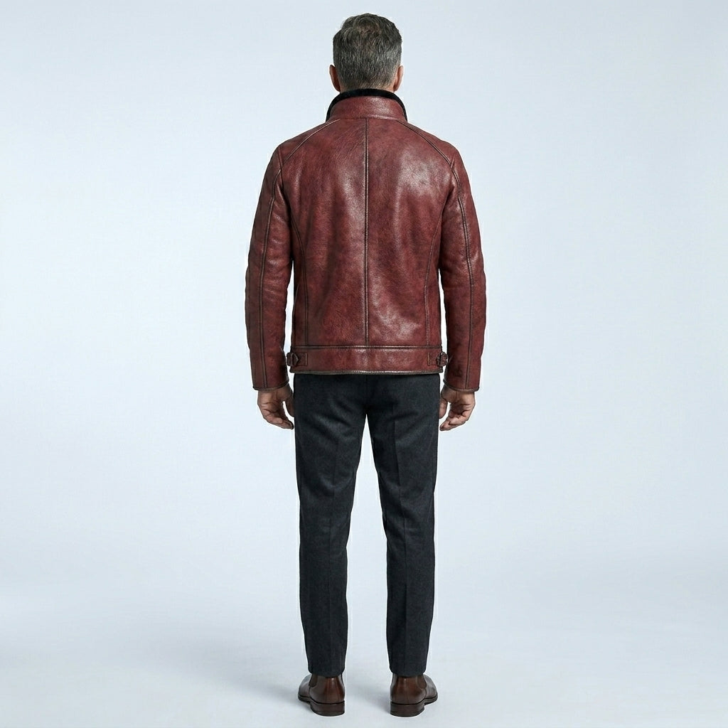 Men’s Maroon Sheepskin Shearling Aviator Jacket