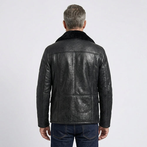 Black B-3 Shearling Bomber Jacket – Men’s Sheepskin Coat