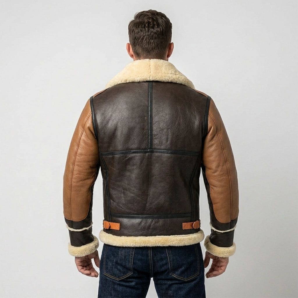 Men’s Brown B-3 Aviator Sheepskin Shearling Bomber Jacket