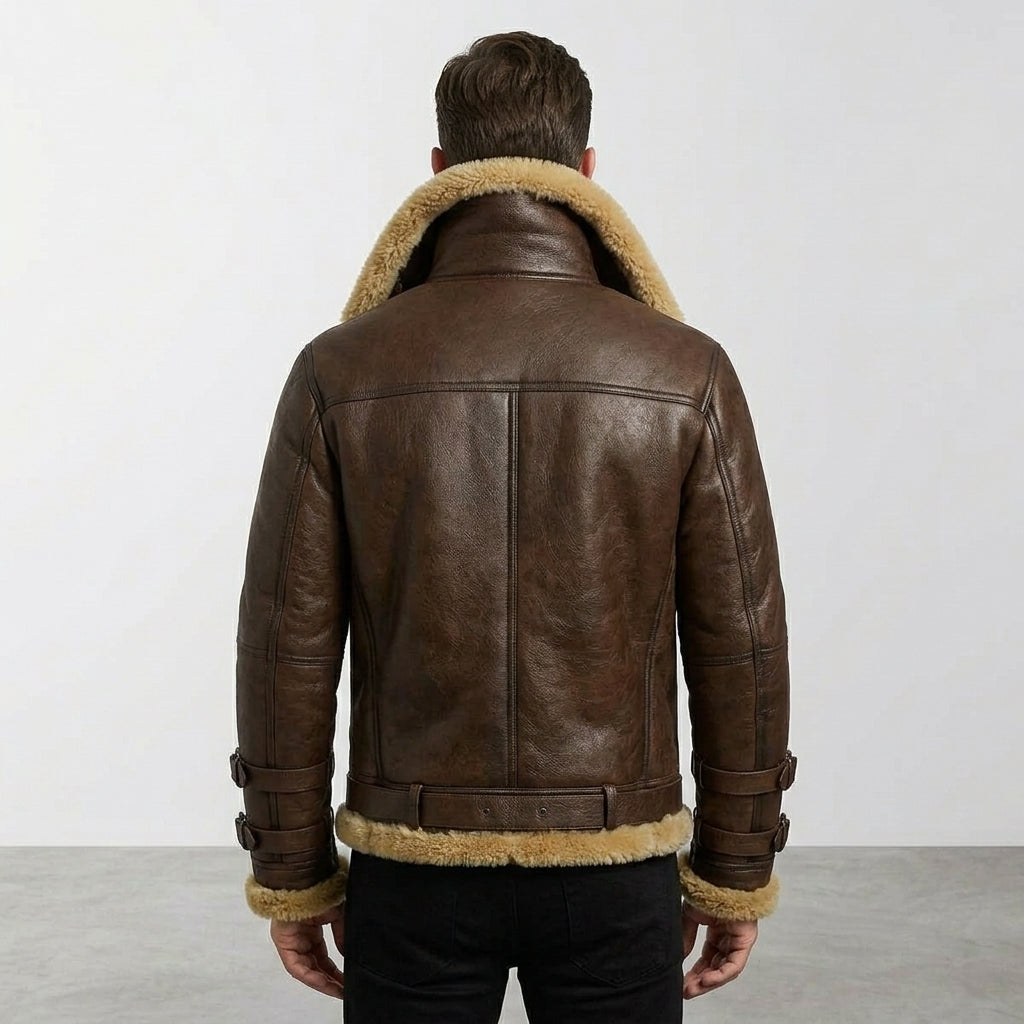 Men’s Brown B-3 Aviator Sheepskin Shearling Bomber Jacket