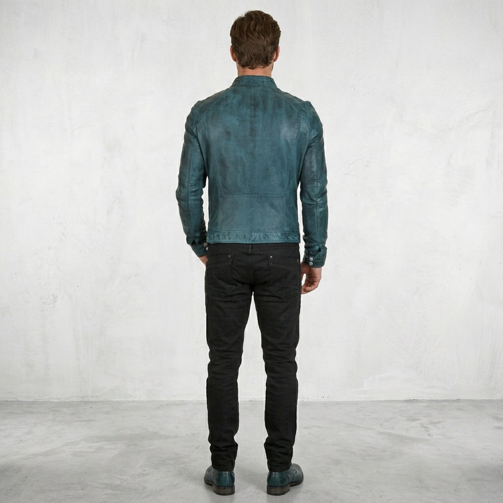 Men’s Cafe Racer Distressed Biker Leather Jacket