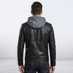 Men’s Brando Motorcycle Biker Leather Jacket with Hood