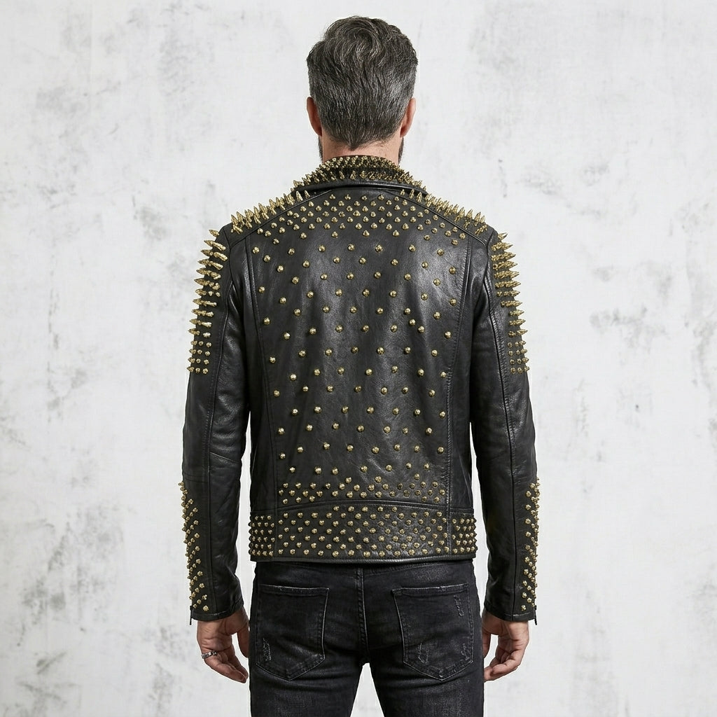 Men’s Black Studded Biker Leather Jacket