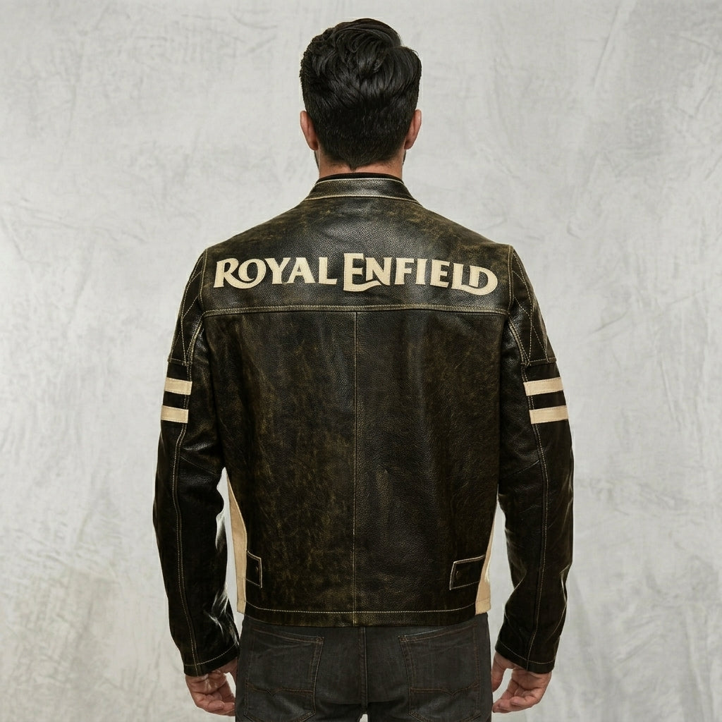 Royal Enfield Black Cafe Racer Motorcycle Jacket