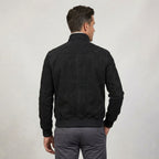 Men’s Black Suede Leather Bomber Jacket