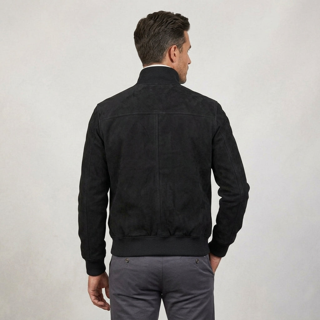 Men’s Black Suede Leather Bomber Jacket