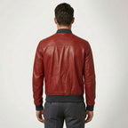 Men’s Red Lambskin Leather Bomber Jacket