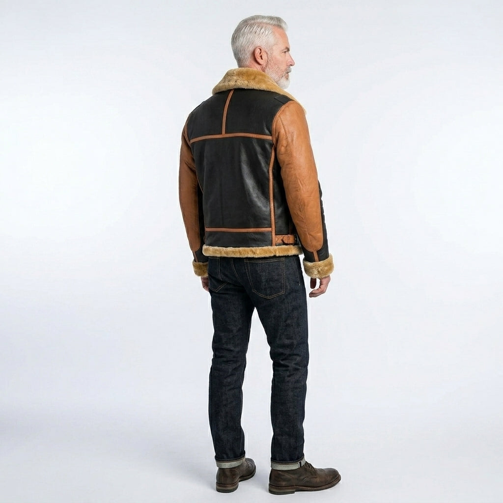 Men’s Real Shearling Leather Bomber Jacket