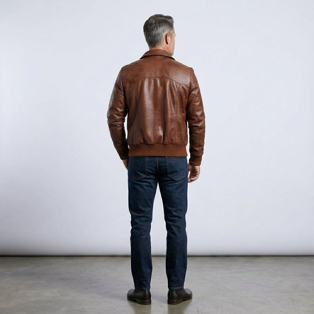 Men’s Vintage Brown Leather Bomber Jacket