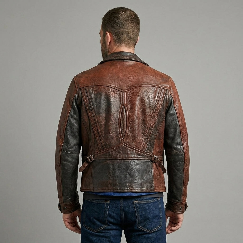 Men’s 1920s Vintage D-Pocket Distressed Leather Jacket