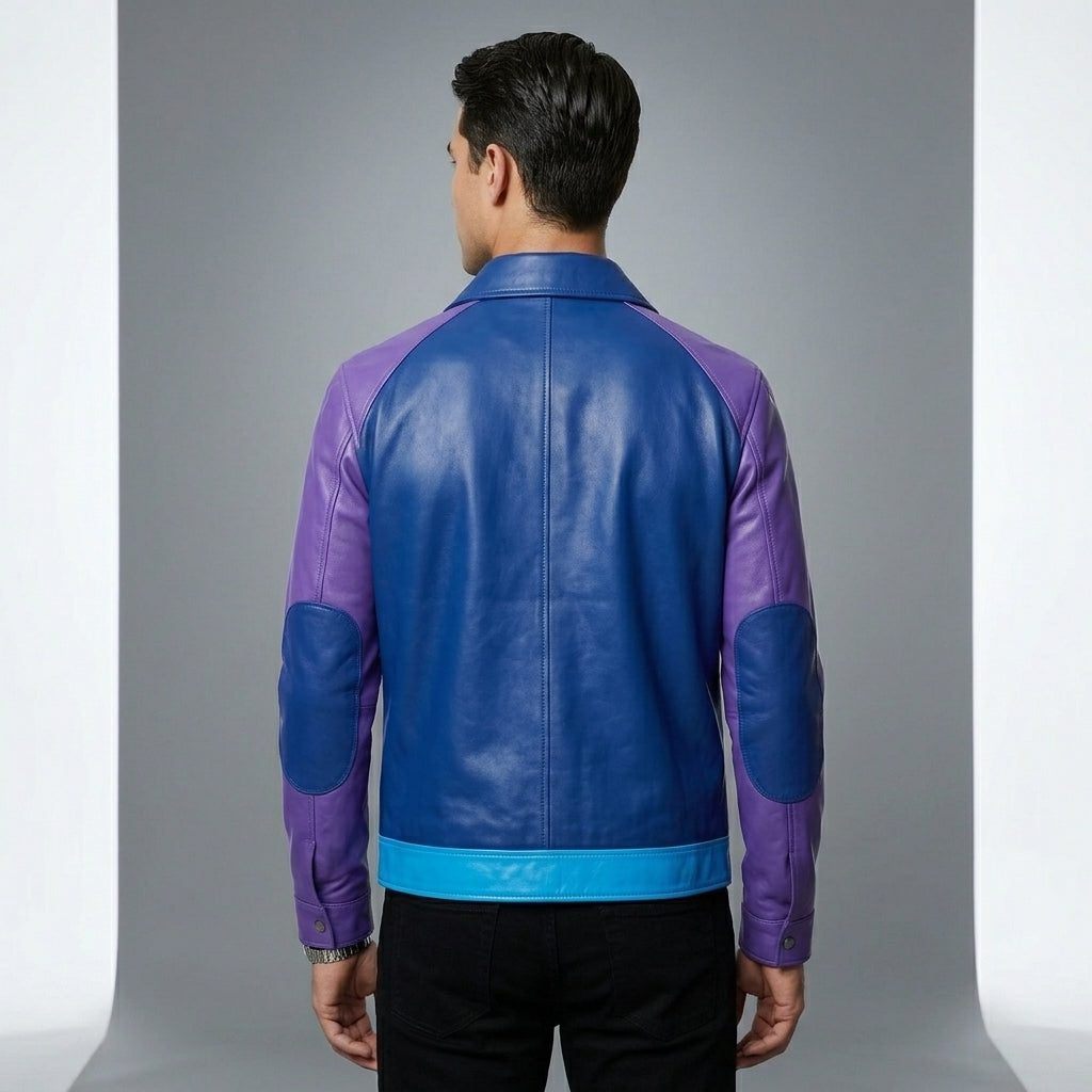 Men’s Blue Cowhide Cafe Racer Leather Jacket