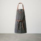 Dapper Dan Charcoal Waxed Canvas Apron with Brown Leather Straps