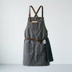 Heavy-Duty Dark Grey Canvas Work Apron with Brown Leather Straps & Pockets