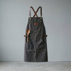 Waxed Canvas Work Apron with Leather Cross-Back Straps & Utility Pockets