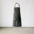 Charcoal Gray Waxed Canvas Apron with Adjustable Brown Leather Straps