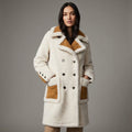 Women’s Double-Breasted White Shearling Coat