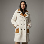 Women’s Double-Breasted White Shearling Coat