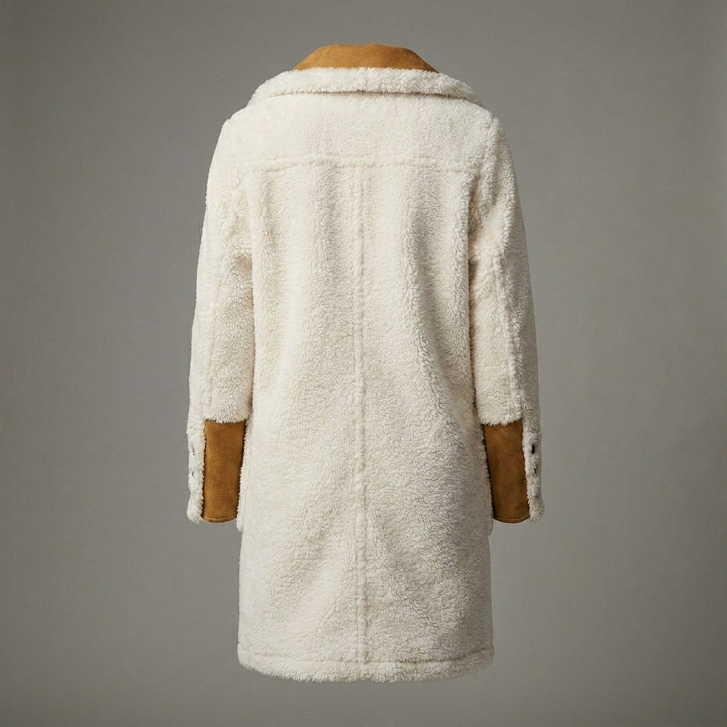 Women’s Double-Breasted White Shearling Coat