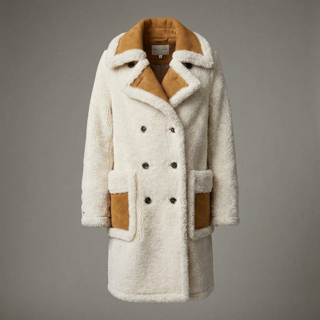 Women’s Double-Breasted White Shearling Coat