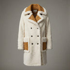 Women’s Double-Breasted White Shearling Coat