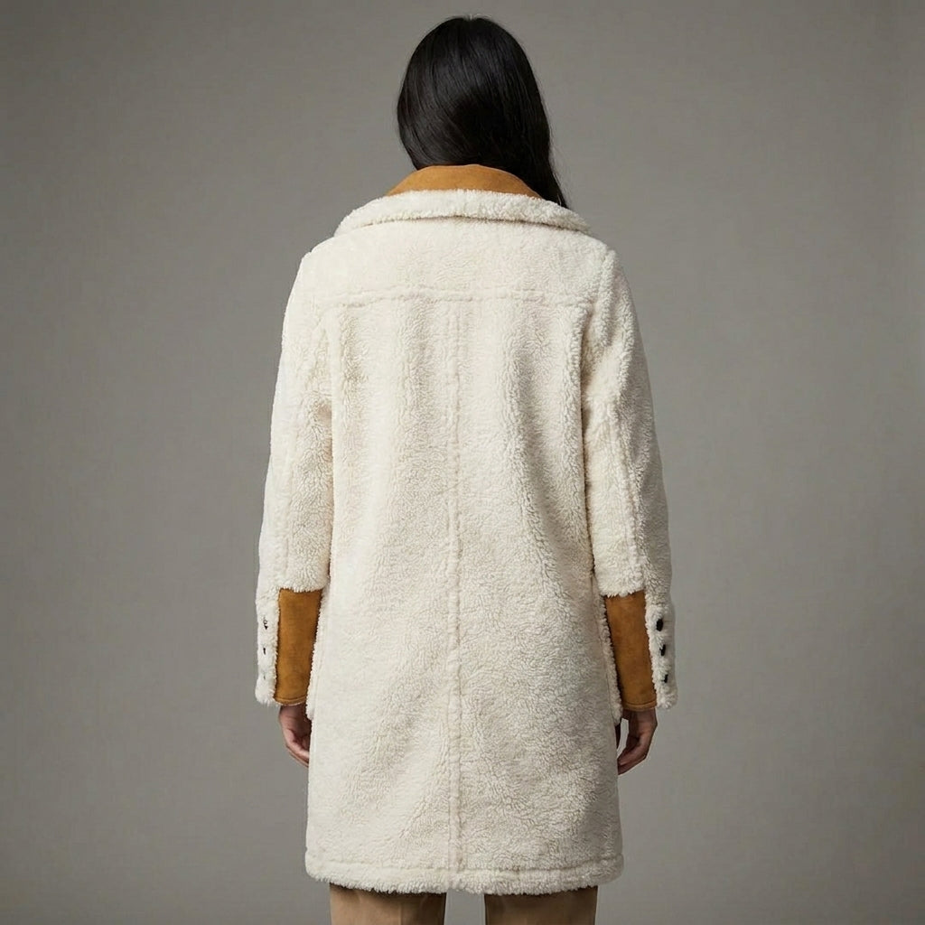 Women’s Double-Breasted White Shearling Coat