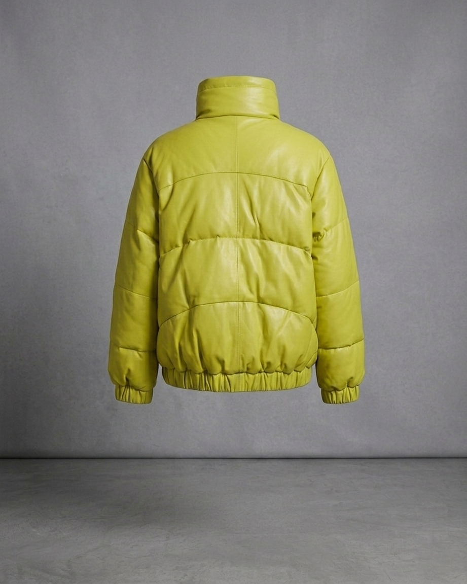 Ava Lemon Yellow Quilted Leather Puffer jacket